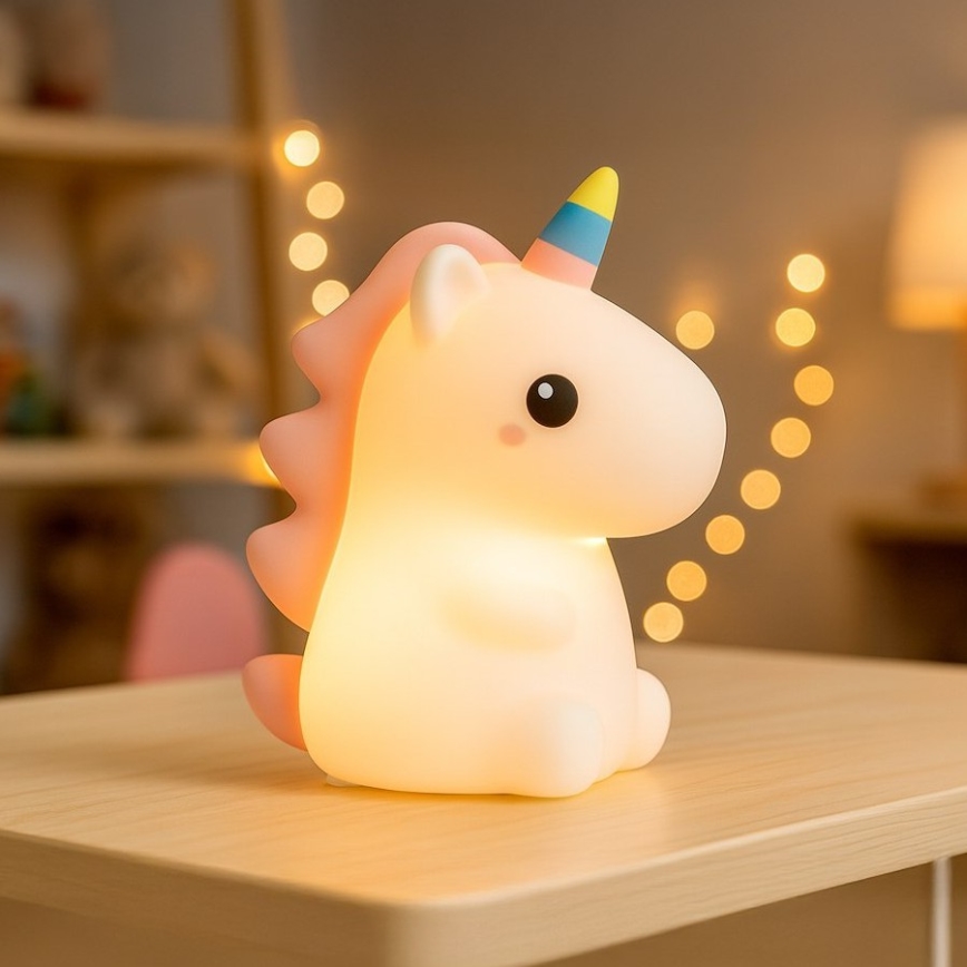 Нічник для дітей UNICORN LED RGBW — сенсорний, затемнюваний, перезаряджуваний (1W/5V, 1200 mAh)