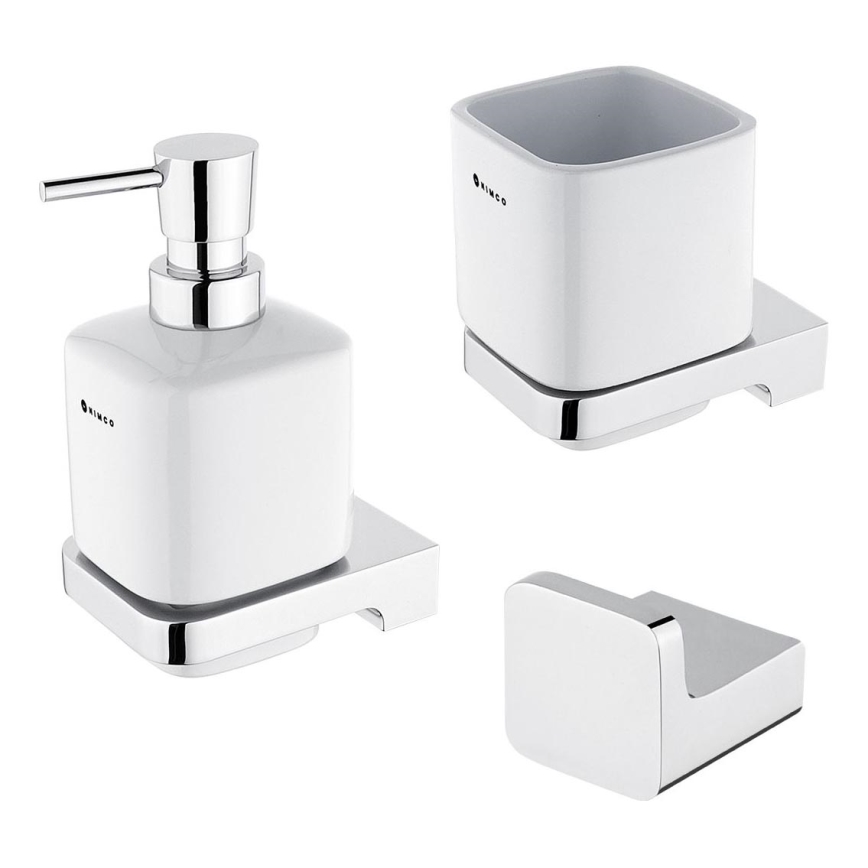 NIMCO MA набор-31K-26 - Настенный-mounted soap dispenser, toothbrush stand и настенная hook MAYA 320 мм белая/блестящий хром