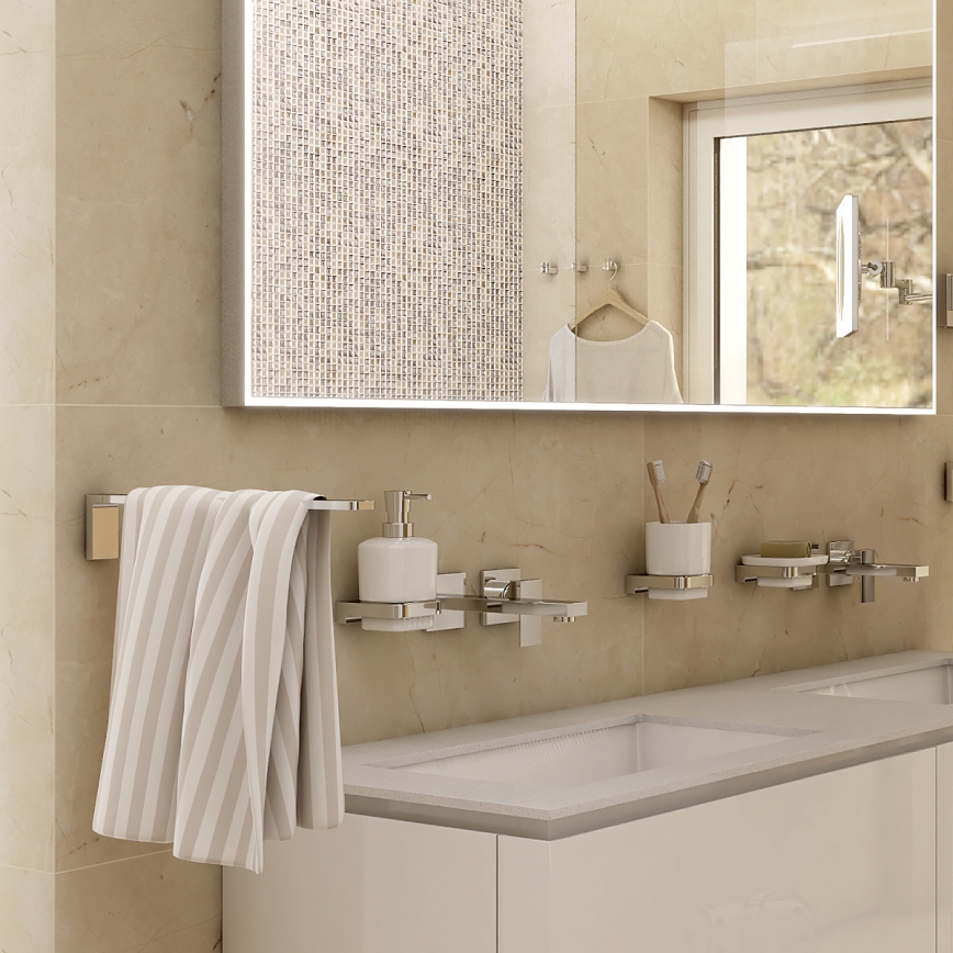 NIMCO MA set-31K-26 - Настінний дозатор для мила, підставка для зубних щіток і настінний гачок MAYA 320 мл білий/глянцевий хром