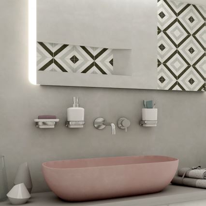 NIMCO MA set-31K-26 - Настінний дозатор для мила, підставка для зубних щіток і настінний гачок MAYA 320 мл білий/глянцевий хром