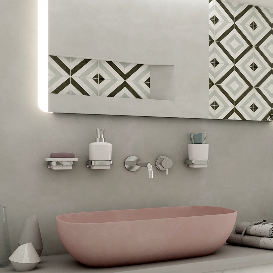 NIMCO MA set-31K-26 - Настінний дозатор для мила, підставка для зубних щіток і настінний гачок MAYA 320 мл білий/глянцевий хром