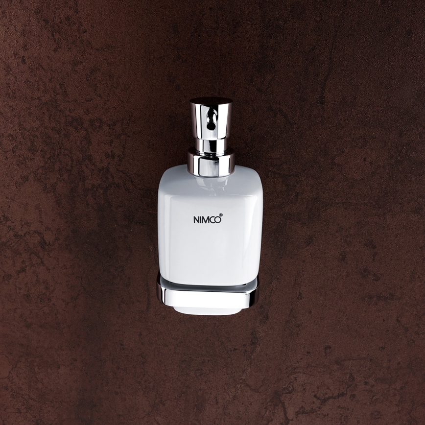 NIMCO MA set-31K-26 - Настінний дозатор для мила, підставка для зубних щіток і настінний гачок MAYA 320 мл білий/глянцевий хром