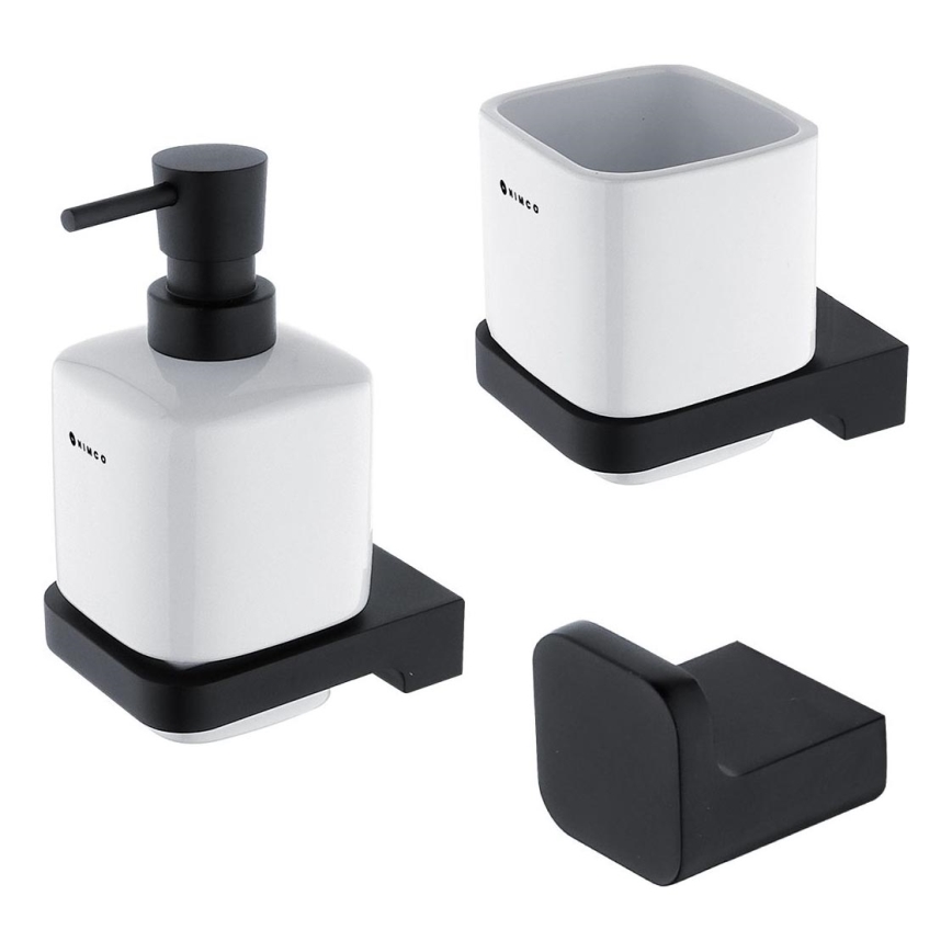 NIMCO MAC набор-31K-T-90 - Настенный-mounted soap dispenser, toothbrush stand и настенная hook MAYA 320 мм белая/матовая черная