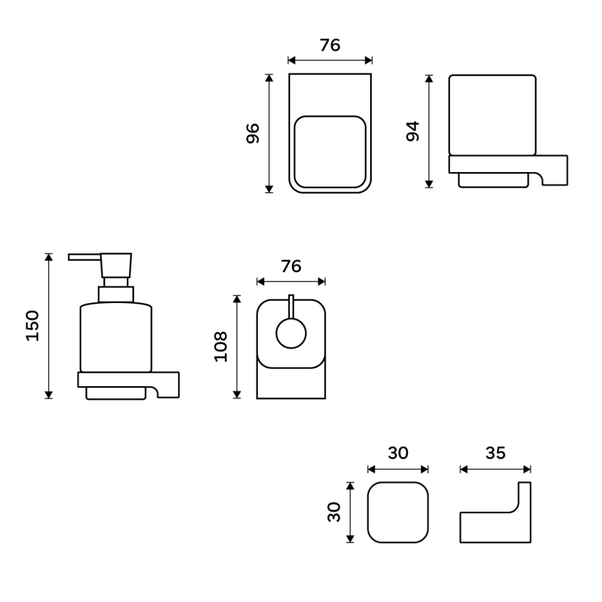 NIMCO MAC набор-31K-T-90 - Настенный-mounted soap dispenser, toothbrush stand и настенная hook MAYA 320 мм белая/матовая черная