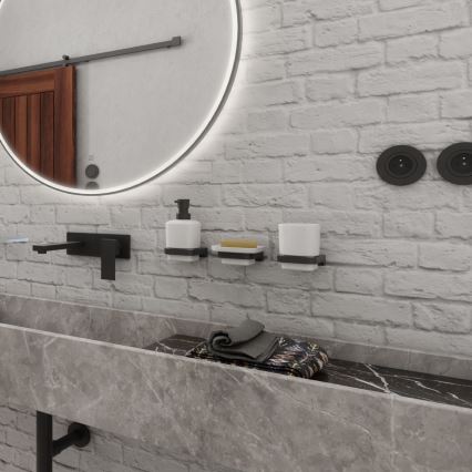 NIMCO MAC set-31K-T-90 - Настінний дозатор для мила, підставка для зубних щіток і настінний гачок MAYA 320 мл білий/матовий чорний