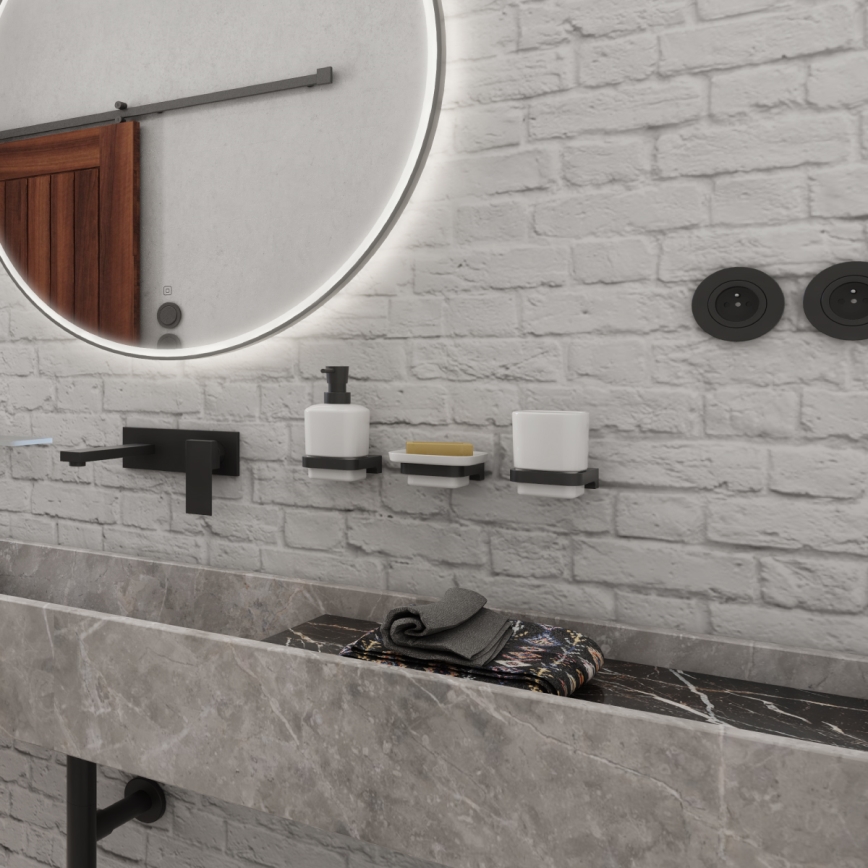 NIMCO MAC set-31K-T-90 - Настінний дозатор для мила, підставка для зубних щіток і настінний гачок MAYA 320 мл білий/матовий чорний