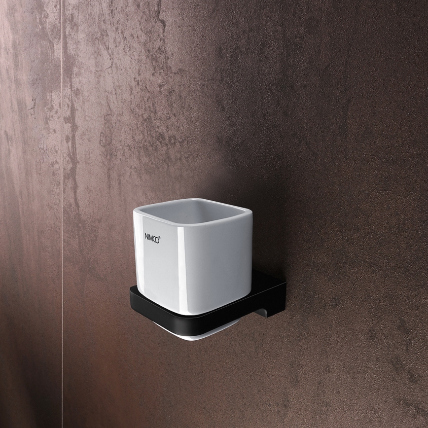 NIMCO MAC set-31K-T-90 - Настінний дозатор для мила, підставка для зубних щіток і настінний гачок MAYA 320 мл білий/матовий чорний