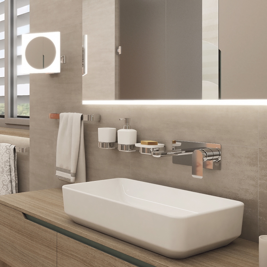 NIMCO NK set-31K-26 - Настінний дозатор для мила, підставка для зубних щіток і настінний гачок NIKAU 320 мл білий/глянцевий хром