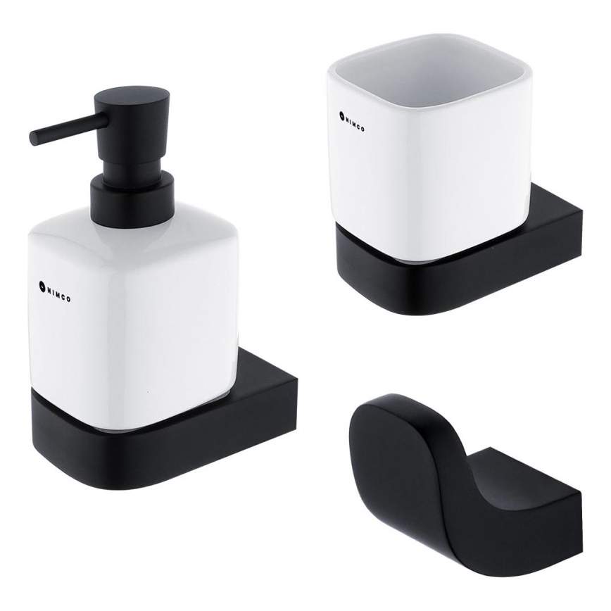 NIMCO NKC набор-31K-T-90 - Настенный-mounted soap dispenser, toothbrush stand и настенная hook NIKAU 320 мм белая/матовая черная