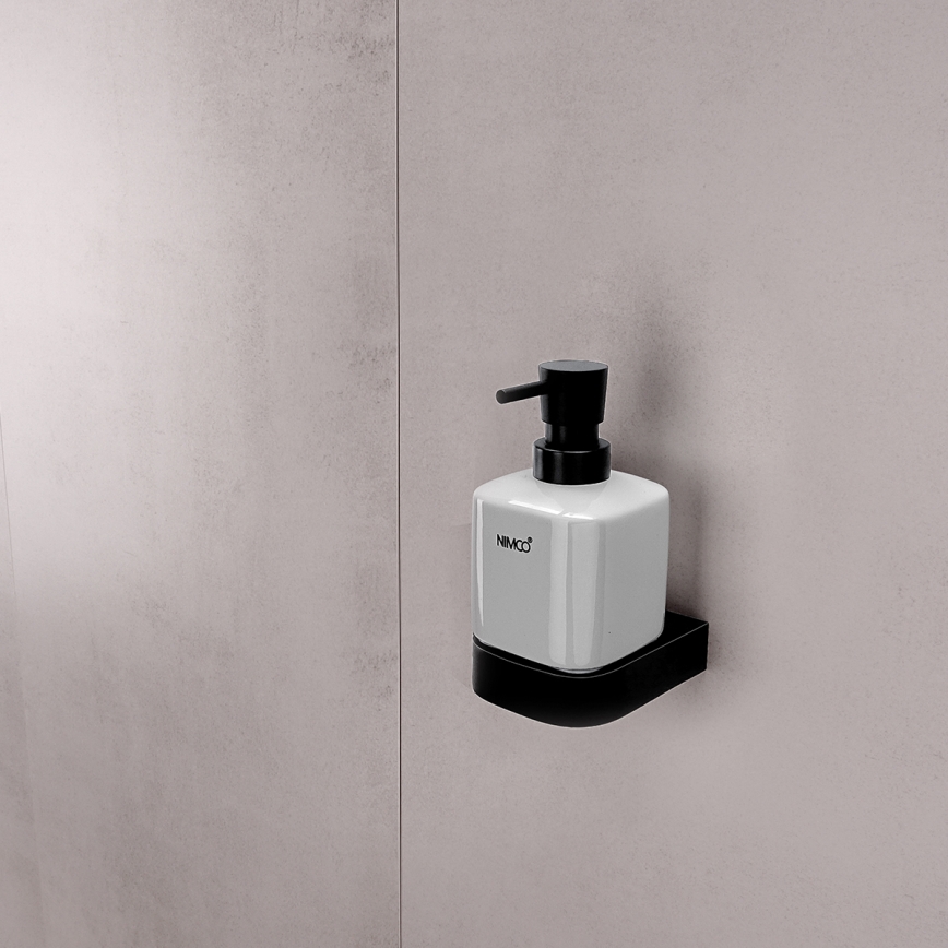 NIMCO NKC набор-31K-T-90 - Настенный-mounted soap dispenser, toothbrush stand и настенная hook NIKAU 320 мм белая/матовая черная