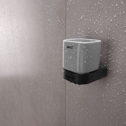 NIMCO NKC набор-31K-T-90 - Настенный-mounted soap dispenser, toothbrush stand и настенная hook NIKAU 320 мм белая/матовая черная
