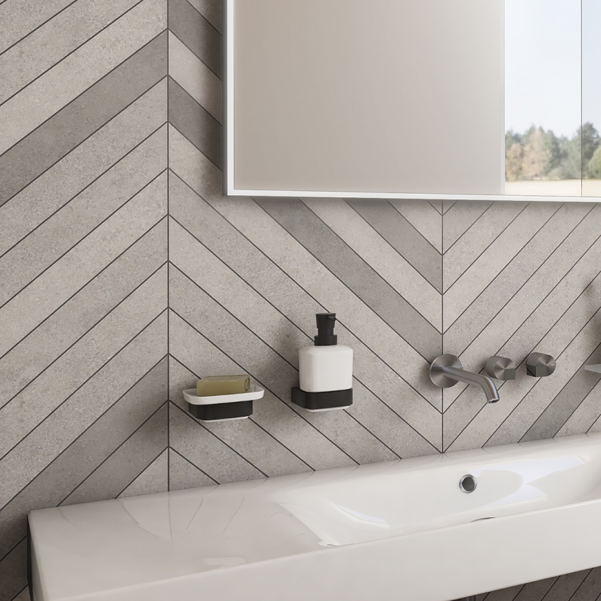 NIMCO NKC set-31K-T-90 - Настінний дозатор для мила, підставка для зубних щіток і настінний гачок NIKAU 320 мл білий/матовий чорний