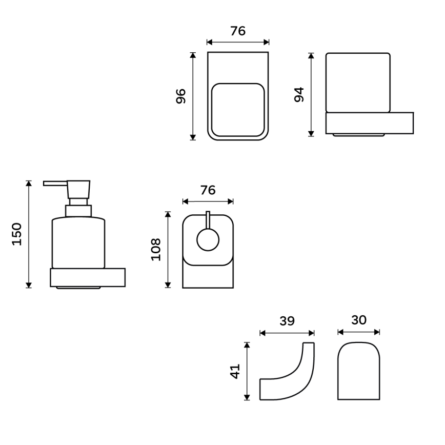 NIMCO NKC set-31K-T-90 - Настінний дозатор для мила, підставка для зубних щіток і настінний гачок NIKAU 320 мл білий/матовий чорний