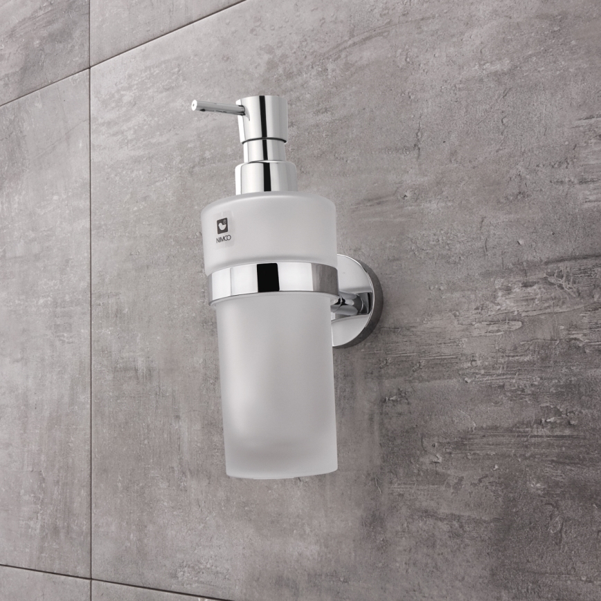 NIMCO UN set-31W-26 - Настінний дозатор для мила, підставка для зубних щіток і настінний гачок UNIX 250 мл матове скло/глянцевий хром