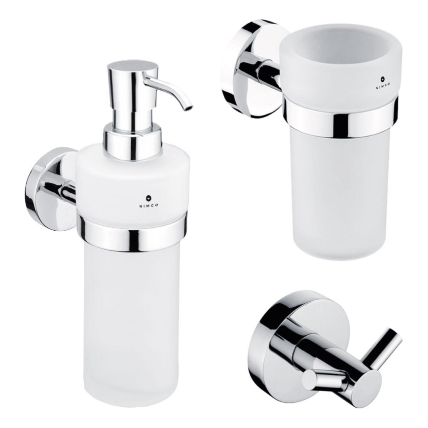 NIMCO UN set-31W-26 - Настенный дозатор мыла, подставка для зубных щеток и настенный крючок UNIX 250 мм матовое стекло/блестящий хром