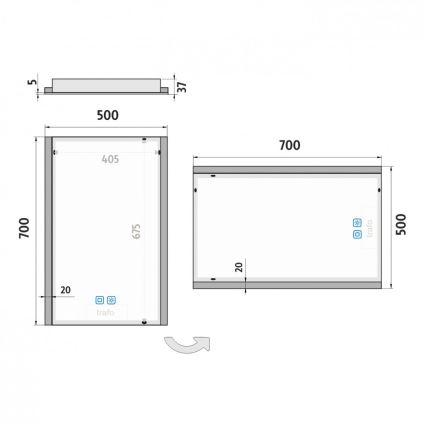 NIMCO ZP 11001VX - диммируемое LED-зеркало с подсветкой для ванной, LED/21W/230V 3000-6500K 70x50 см IP44
