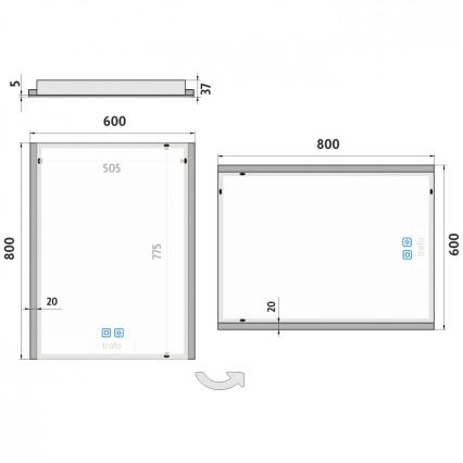 NIMCO ZP 11002VX - Дзеркало для ванної з LED підсвіткою та регулюванням яскравості LED/24W/230V 3000-6500K 80x60 см IP44