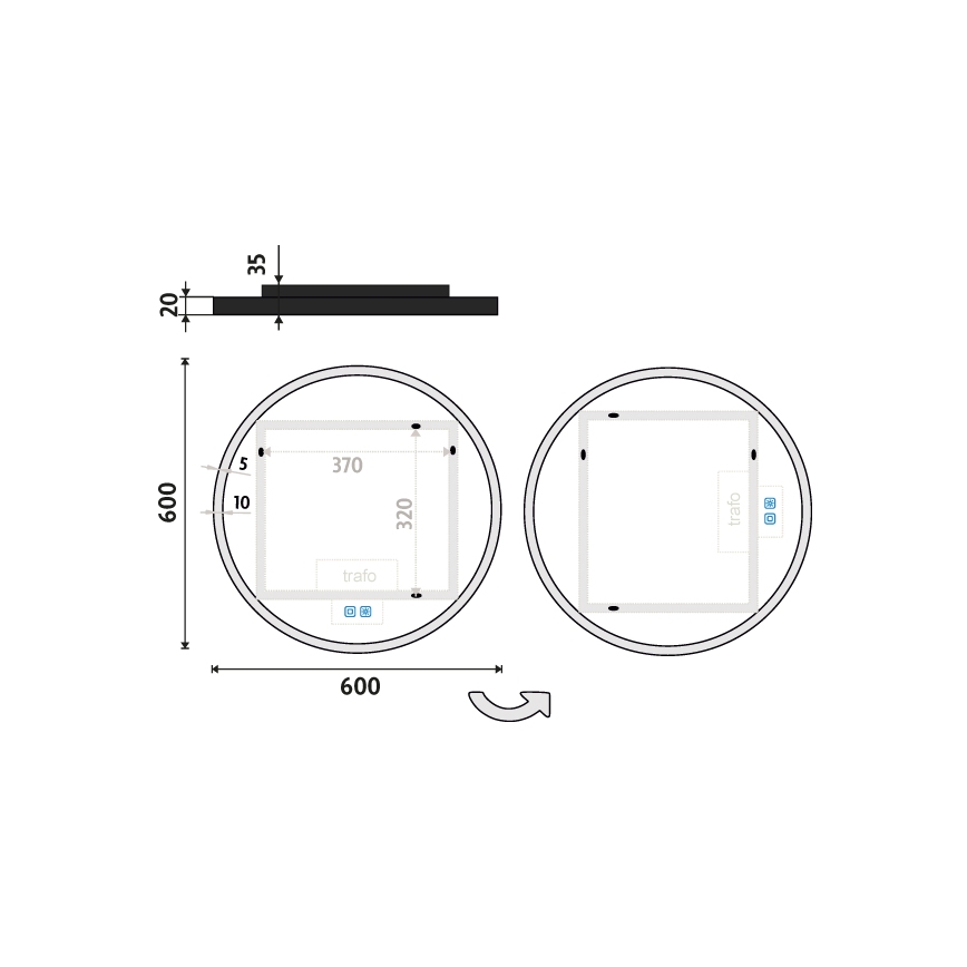 NIMCO ZPC 28000RVX-90 - диммируемое зеркало для ванной с подсветкой LED/26W/230V 3000-6500K Ø 60 см матовый черный IP44