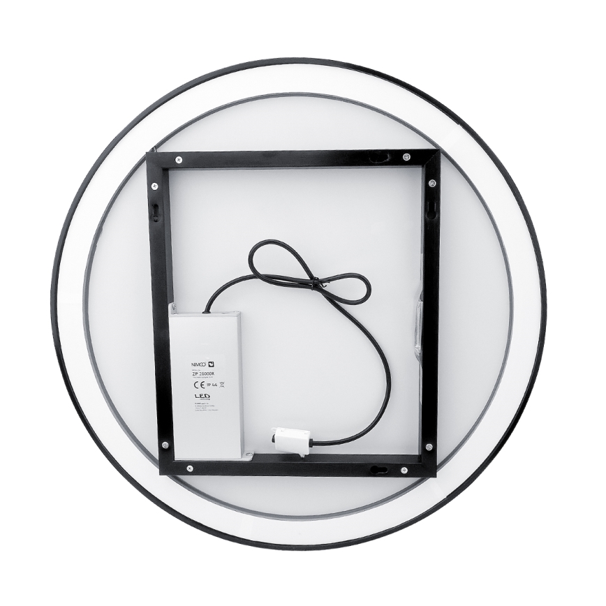 NIMCO ZPC 28001RVX-90 - Диммируемое LED-зеркало для ванной с подсветкой, 33 Вт, 230 В, 3000–6500 К, диаметр 70 см, матовый черный, IP44