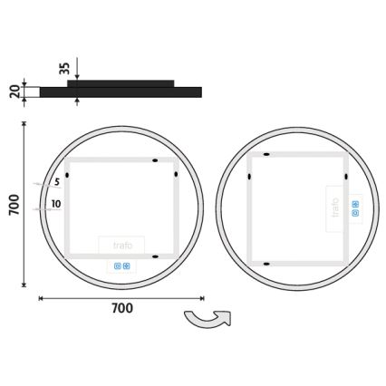 NIMCO ZPC 28001RVX-90 - Диммируемое LED-зеркало для ванной с подсветкой, 33 Вт, 230 В, 3000–6500 К, диаметр 70 см, матовый черный, IP44