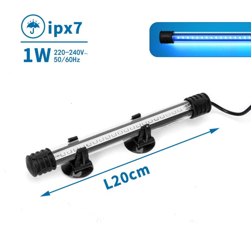 Nobleza - светодиодное освещение для аквариума, 1 Вт, 230 В, IPX7, 20 см