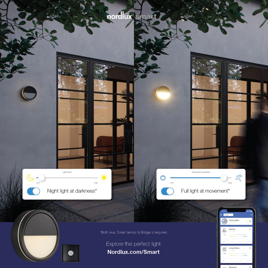 Nordlux - LED Вуличний настінний світильник з регулюванням яскравості AVA SMART LED/9,5W/230V 2700K IP54 чорний