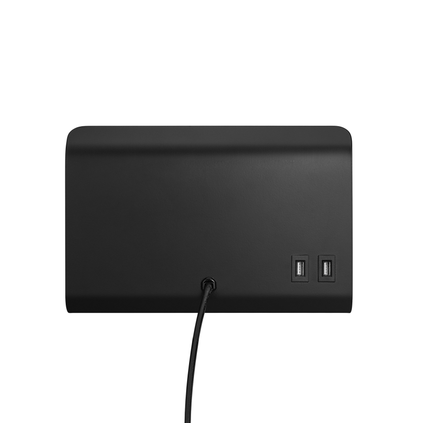 Nordlux - Настенный точечный светильник с полкой и USB ROOMI 1xGU10/8W/230V черный