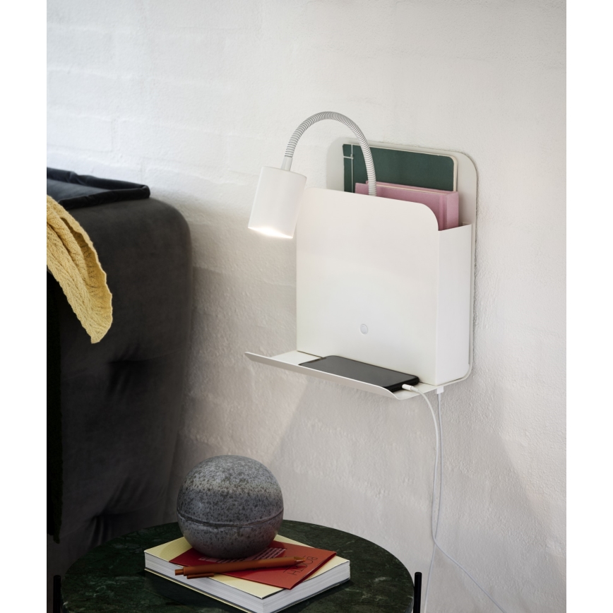 Nordlux - Настенный точечный светильник с полкой и USB ROOMI 1xGU10/8W/230V белый