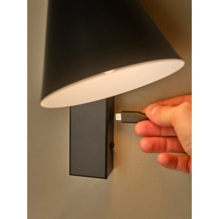 Nordlux - Настінний світильник із USB WILMER 1xE14/40W/230V чорний