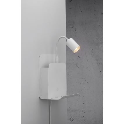 Nordlux - Настінний точковий світильник з поличкою і USB ROOMI 1xGU10/8W/230V білий
