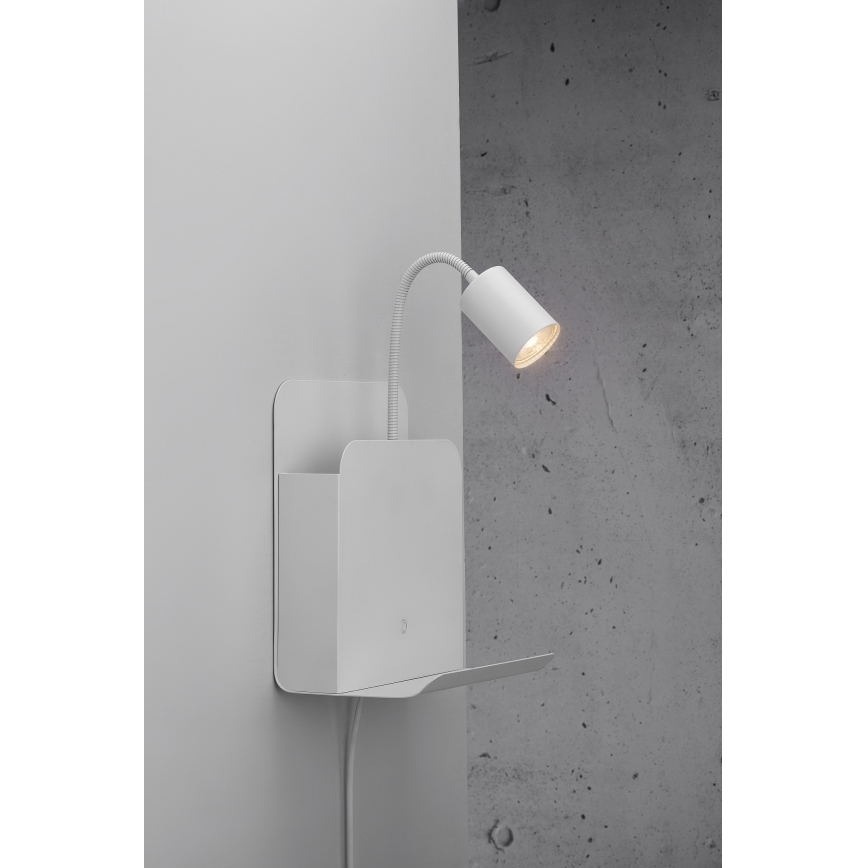 Nordlux - Настінний точковий світильник з поличкою і USB ROOMI 1xGU10/8W/230V білий