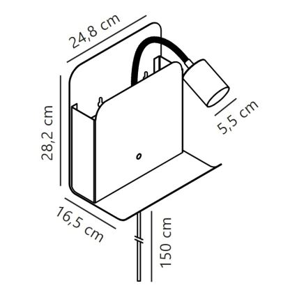 Nordlux - Настінний точковий світильник з поличкою і USB ROOMI 1xGU10/8W/230V білий