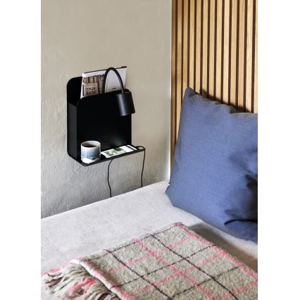Nordlux - Настінний точковий світильник з поличкою і USB ROOMI 1xGU10/8W/230V чорний