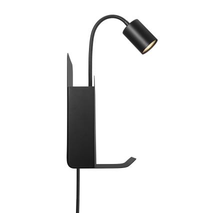 Nordlux - Настінний точковий світильник з поличкою і USB ROOMI 1xGU10/8W/230V чорний
