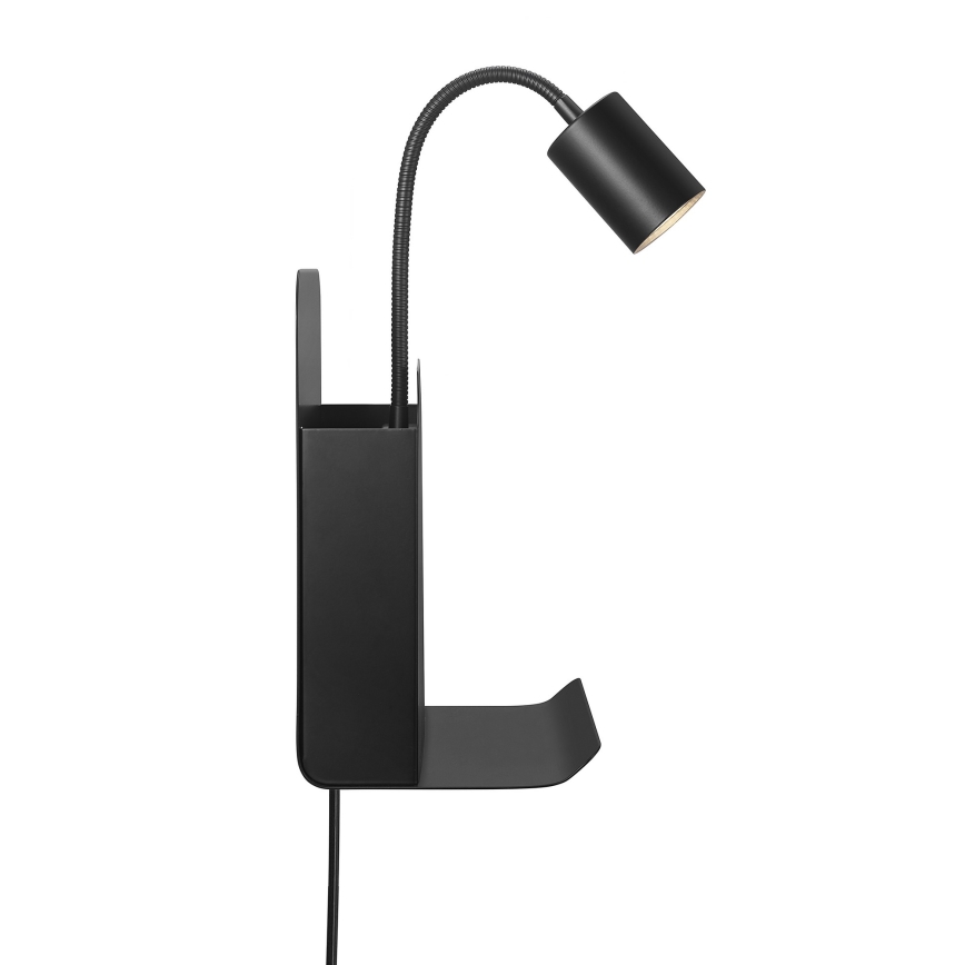 Nordlux - Настінний точковий світильник з поличкою і USB ROOMI 1xGU10/8W/230V чорний