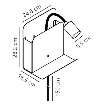 Nordlux - Настінний точковий світильник з поличкою і USB ROOMI 1xGU10/8W/230V чорний