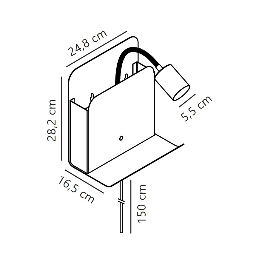 Nordlux - Настінний точковий світильник з поличкою і USB ROOMI 1xGU10/8W/230V чорний