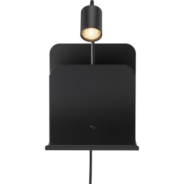 Nordlux - Настінний точковий світильник з поличкою і USB ROOMI 1xGU10/8W/230V чорний