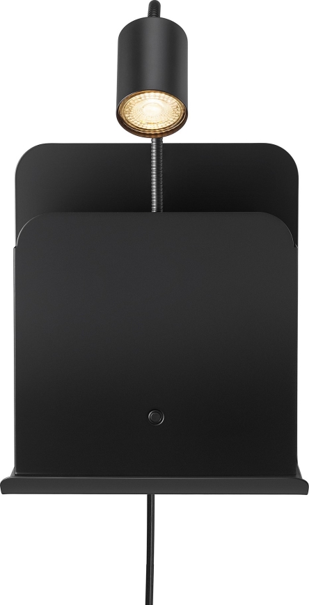 Nordlux - Настінний точковий світильник з поличкою і USB ROOMI 1xGU10/8W/230V чорний