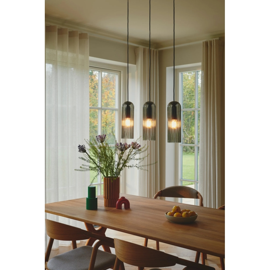 Nordlux - Підвісна люстра на тросі MIELLA 3xE27/25W/230V чорна/димчаста