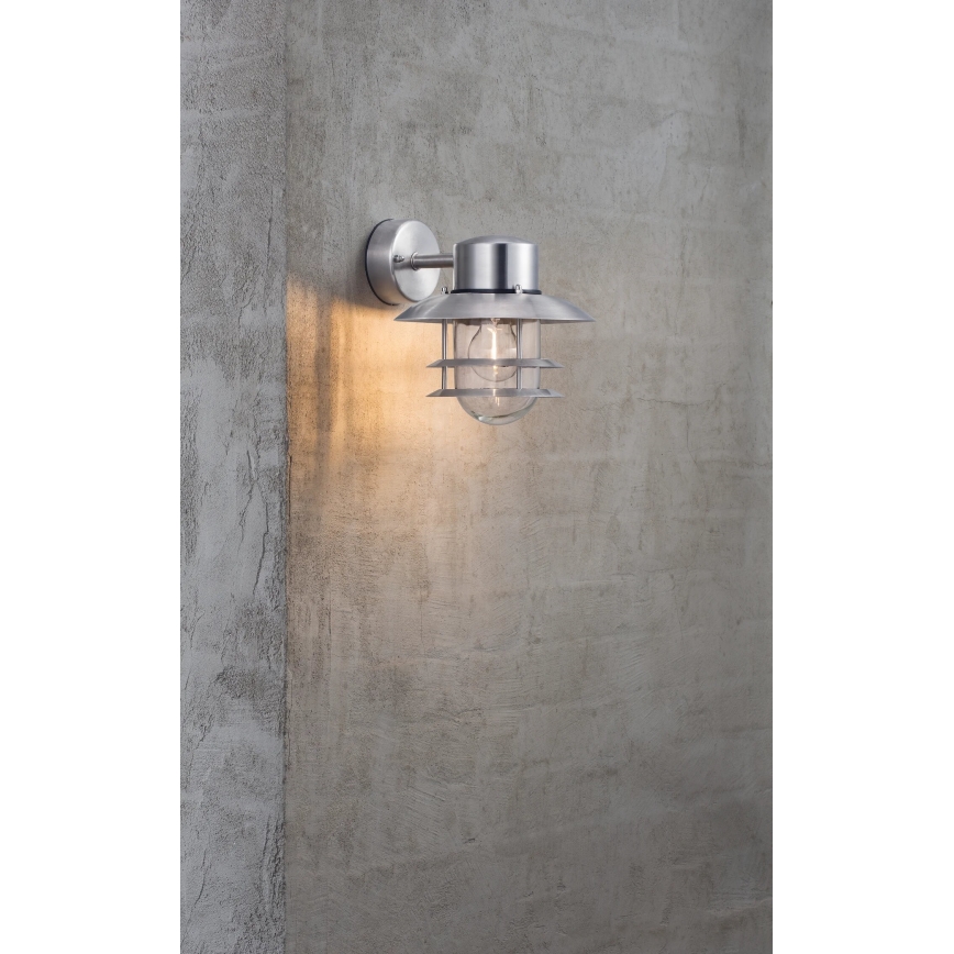 Nordlux - Уличный настенный светильник BLOKHUS 1xE27/60W/230V IP54 серебристый