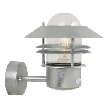 Nordlux - Уличный настенный светильник с датчиком BLOKHUS 1xE27/60W/230V IP54 серебристый