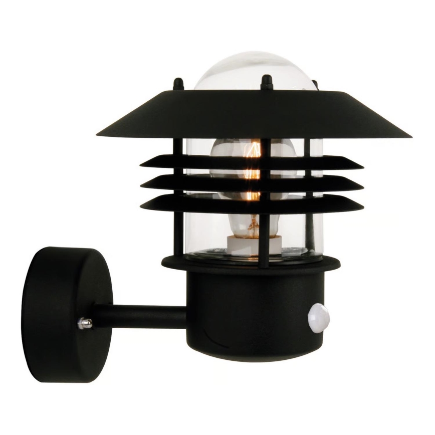 Nordlux - Уличный настенный светильник с датчиком VEJERS 1xE27/60W/230V IP54 черный