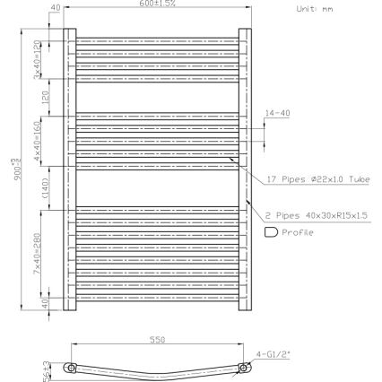 Новасервіс - біла закруглена рушникосушарка для ванної кімнати, 478 Вт/230 В, 90×60 см