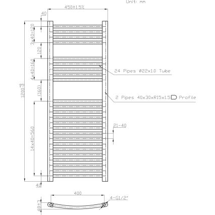 Novaservis - драбинна рушникосушарка для ванної кімнати 490W/230V 120x45 cm, біла, закруглена