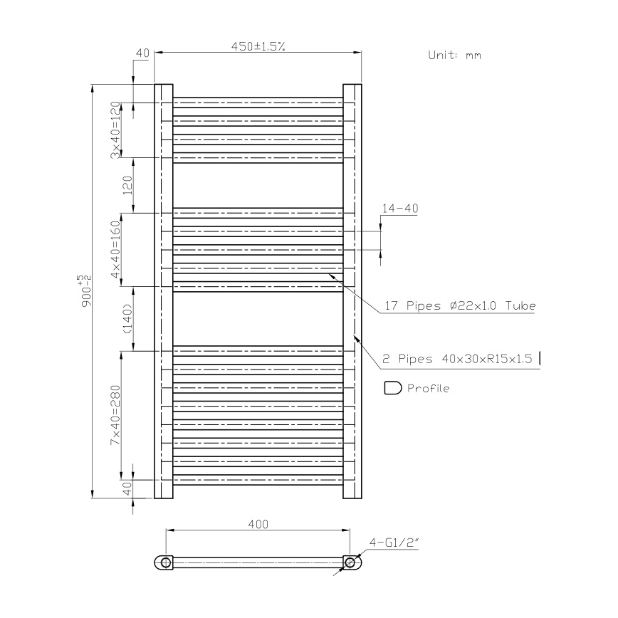 Novaservis - Полотенцесушитель-лесенка для ванной 365W/230V 90x45 cm белый прямой