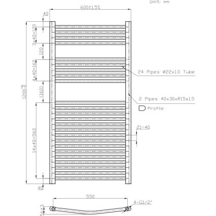 Novaservis - полотенцесушитель-лесенка для ванной 644 Вт/230 В 120x60 см белый округлый