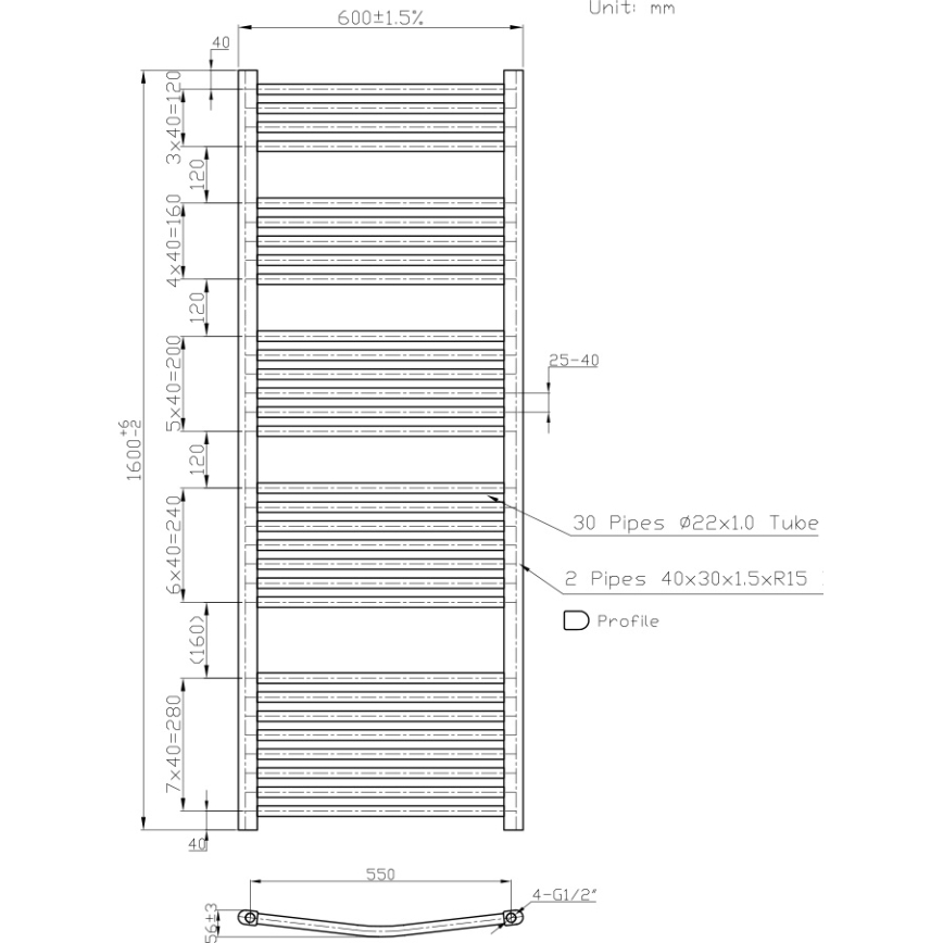 Novaservis - полотенцесушитель-лесенка для ванной 836 Вт/230 В 160x60 см белый скруглённый