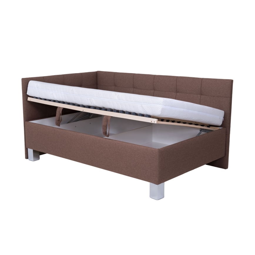 Оббита ліжко з матрацом та місцем для зберігання MARIA PETITE 120x200 см коричневого кольору
