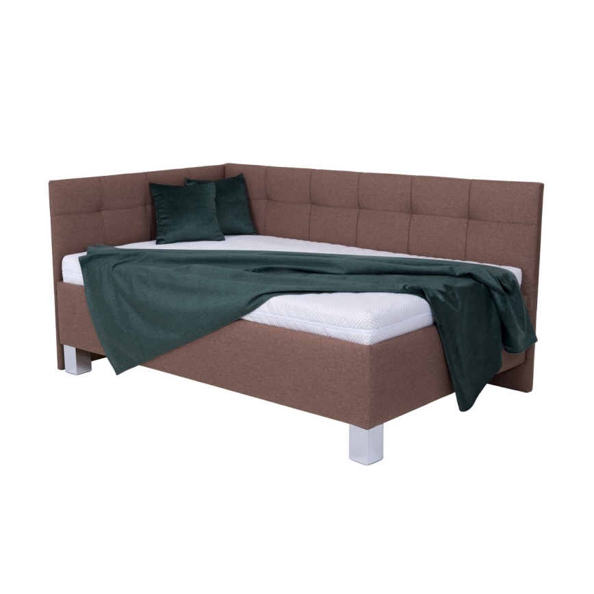 Оббита ліжко з матрацом та місцем для зберігання MARIA PETITE 120x200 см коричневого кольору